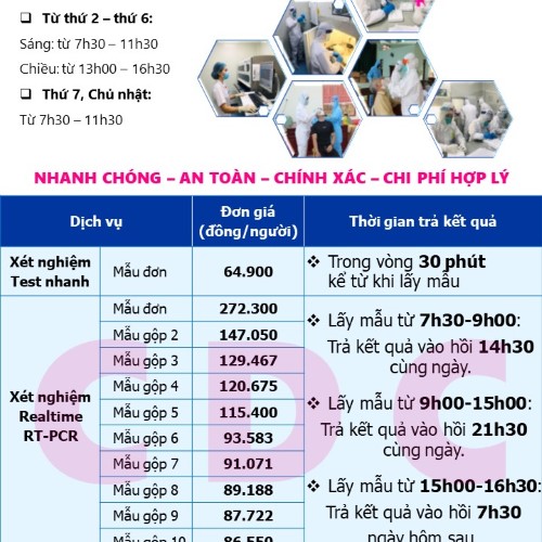 Bảng giá dịch vụ xét nghiệm COVID-19