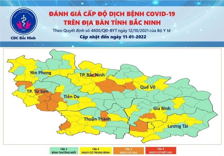 Cấp độ dịch COVID-19 tỉnh Bắc Ninh (11/1/2022)