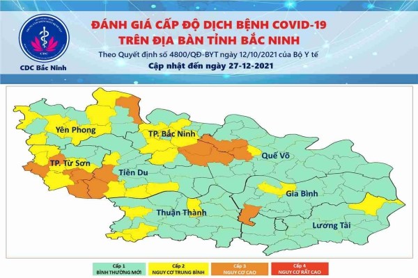 Cấp độ dịch COVID-19 tỉnh Bắc Ninh (27/12/2021)