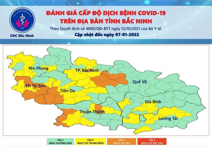 Cấp độ dịch COVID-19 tỉnh Bắc Ninh (7/1/2022)