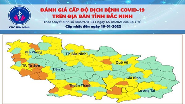 Cấp độ dịch COVID-19 tỉnh Bắc Ninh (16/01/2022)