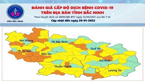 Cấp độ dịch COVID-19 tỉnh Bắc Ninh (29/01/2022)