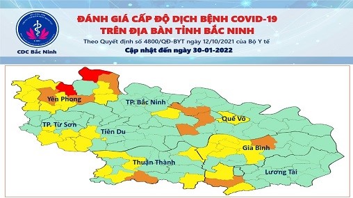 Cấp độ dịch COVID-19 tỉnh Bắc Ninh (30/01/2022)