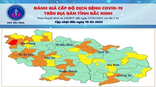 Cấp độ dịch COVID-19 tỉnh Bắc Ninh (16/02/2022)