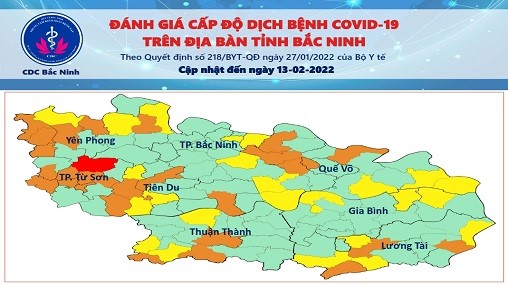 Cấp độ dịch COVID-19 tỉnh Bắc Ninh (13/2/2022)
