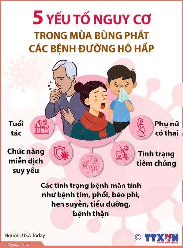 Infographic - 5 yếu tố nguy cơ trong mùa bùng phát các bệnh đường hô hấp